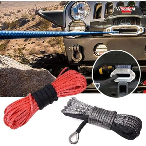 Wooeight 1X 15m Winch Rope String Line Cable Sheath Gray/Red Synthetic Towing Rope 7700 lbs for ATV UTV Off-Road Car SUV JEEP