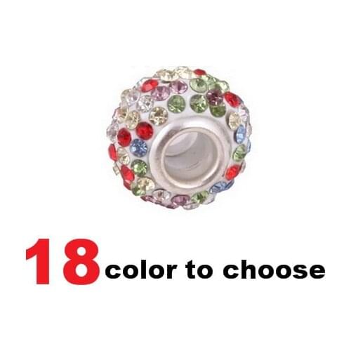 Ttg12 14MM 50Pcs/lot Colors Resin Rhinestone Silver Plated Core Big Hole Crystal European Beads Fit Charm Bracelets