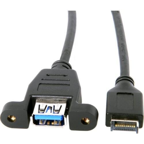 Jimier 50cm Panel Mount Type USB 3.1 Front Panel Header to USB 3.0 A Type Female Extension Cable