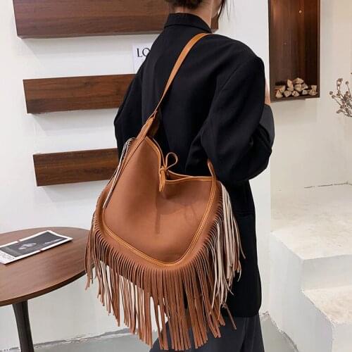 Vintage PU Leather Tassel Fringe Bags Fashion Designer Bag Women Shoulder Crossbody Bag Bags Womens Handbags Purses