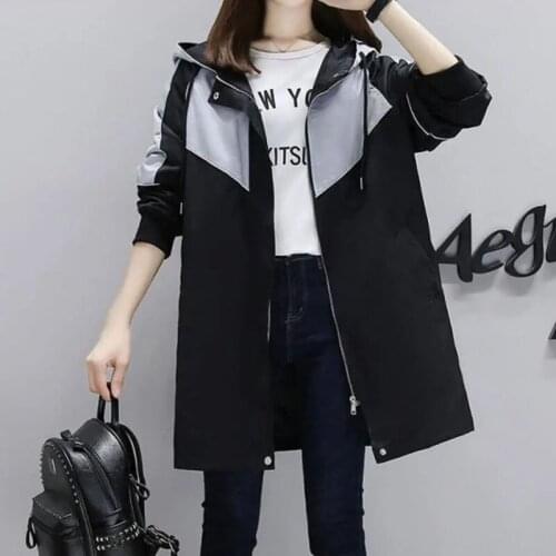 New Womens Multicolor Windbreaker 2021 Spring And Autumn Loose Casual Hooded Long Coat Ladies Retro Streetwear Patchwork Windbr