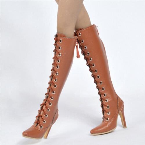 1/6 Scale Brown Hollow Female High Heel Boots Shoe F 12" Body