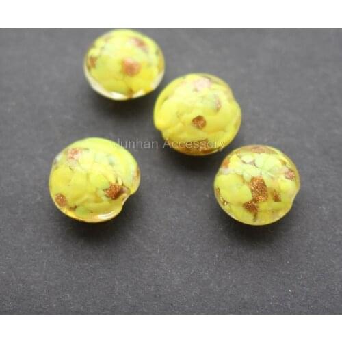 10pcs/Lot 14mm*10mm Lampwork Glass Beads Round Flat Fashion Beads Yellow color for jewelry making