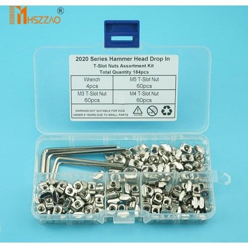 184 pcs M3-M4-M5 with wrench Slot T-nut Sliding T Nut Hammer Drop In Nut Fasten Connector Boxed set