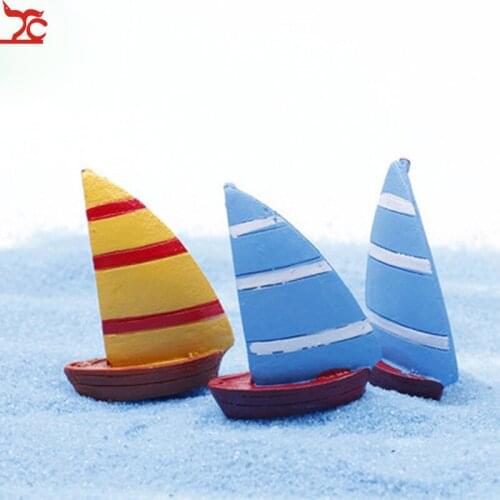 2pcs/set Sailing Boat Miniature Fairy Garden Home Houses Decoration Mini Craft Micro Landscaping Decor DIY Accessories