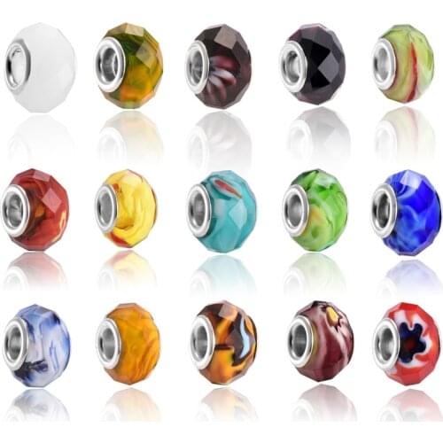 20PCS/Lot DIY Handmade Jewelry Silver Plated Stone Material Crystal Glass Beads Glaze fit for Pandora Bracelet and Necklace