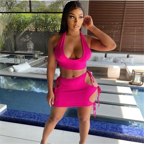 VAZN 2021 Top Quality Bikini Swimming Lady Suit Sleeveless Short Pant High Street Solid Tracksuits Young Slim Women 2 Piece Set