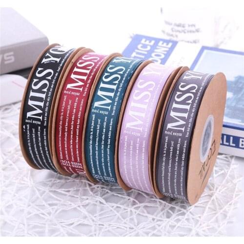 50yars/Roll MISS YOU Printed Ribbon for Gift Card Wrapping Christmas Ribbons Wedding Birthday Party Decor DIY Hairbow Materials