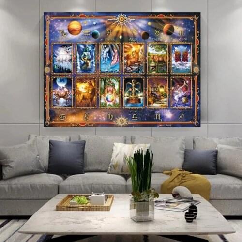 Full square round drill 5D DIY diamond Painting embroidery tarot cards zodiac signs 12 constellations Mosaic Cross Stitch Decor