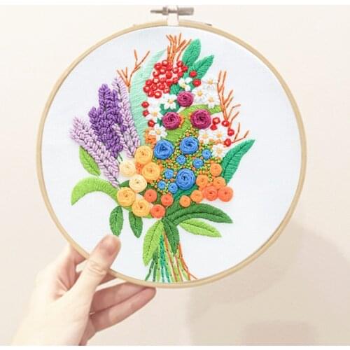 Bouquet 3D Embroidery Kits DIY Handcraft Materials Package Embroidery Hoop Beginner Embroidery Supplies Sewing Decor Paintings