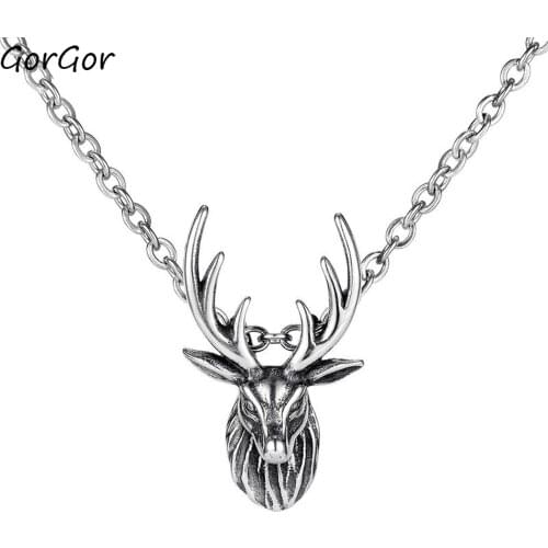 GorGor Necklace Men Stainless Steel Pattern Sika Deer Pendant O-chain Individuality Rock Anniversary Fashion Jewelry TX-1831