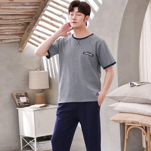 Summer Cotton Mens Pyjamas Short Sleeve Long Pants Pajamas Set Casual Male Sleepwear Night Pijama Hombre Plus Size 4XL Homewear