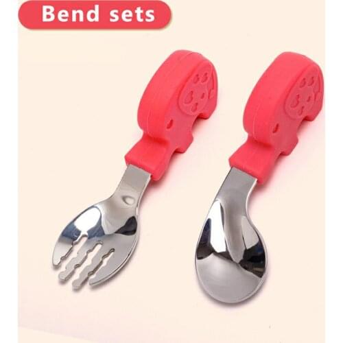Toddler Tableware Cartoon Infant Food Feeding Durable Spoon Fork Short Handle Childrens Stainless Steel Spoon Fork Sets