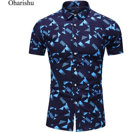 Mens Summer Beach Hawaiian Shirt Fashion Geometric Short Sleeve Plus Size Shirts Men Casual Holiday Vacation Clothes Camisas 7XL