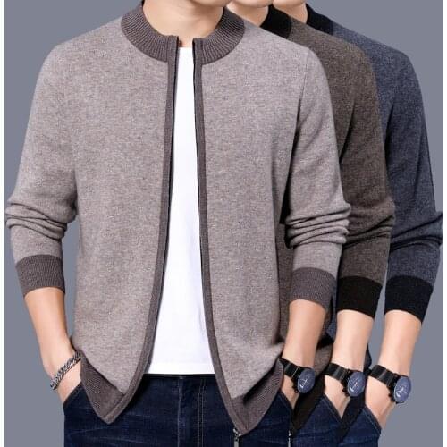 Men 100% Merino Wool Cardigan 2020 Autumn Winter Thick Warm Zipper Pure Cashmere Sweatercoat Jacket
