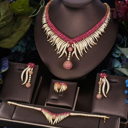 Jankelly Gold-Color 4pcs Bridal Zirconia Jewelry Sets For Women Party, Luxury Dubai Nigeria CZ Crystal Wedding Jewelry Sets