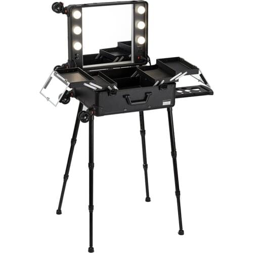 Suitcases With Wheels Black With Bracket Makeup Travel Suitcase Aluminum Rolling Luggage Trolley Professional Makeup Trolley