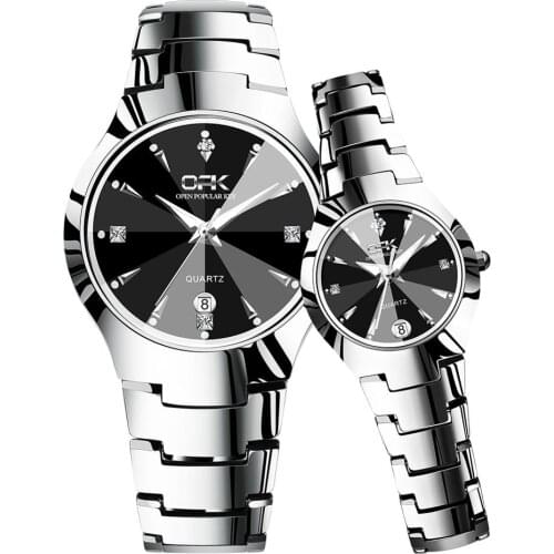 OPK Couple Watches for Lovers Quartz Wristwatch Fashion Business Men Watch for Women Watches Stainles Steel Black Pair clock