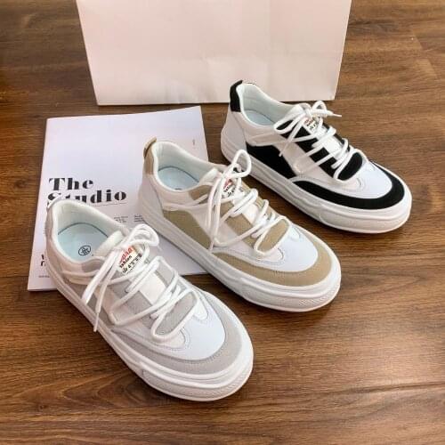 Original Niche Retro Canvas Shoes Female 2021 Autumn Dissolving Series Board Shoes Stitching Design Girl White Shoes Thick Sole