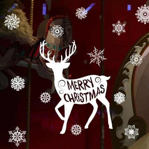 Xmas Wall Stickers snowflake Reindeer Shop Window Glass Decor Merry Christmas Decorations For Home Festival Vinyl Mural Decals