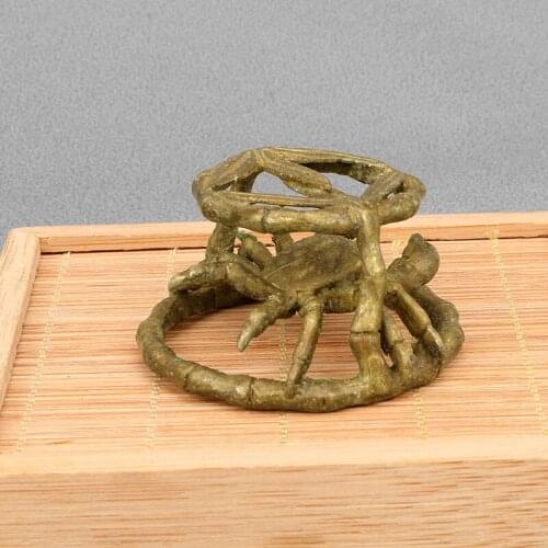 Christmas Gift Antique Brass Bamboo Leaves Crab Figurins Miniatures Creative Tea Pet Ornaments Pen Holder Paperweight Home Decor