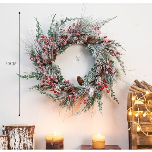 Christmas Wreath Artificial Pinecone Red Berries Garland Decoration Hanging Front Door Wall Tree Ornament christmas garland