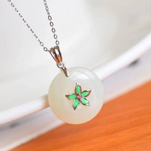 S925 Sterling Silver Gilding Natural Hetian Jade Safety Buckle Pendant Womens a Little Retro Jade Jade Pendant to Give Mom Elde