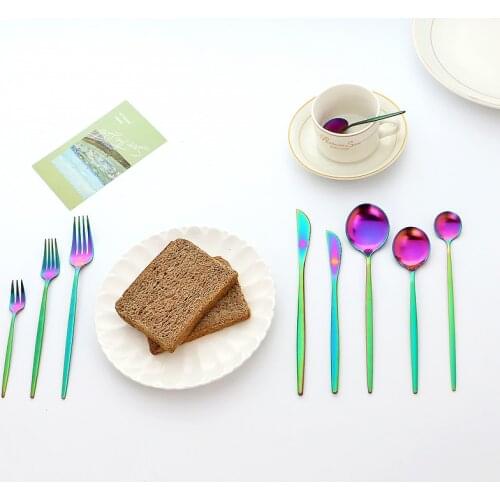Tableware Rainbow Cutlery Set 304 Stainless Steel Kitchen Dinner Set Fork Knife Spoon Dinnerware Set Matte Silverware Flatware