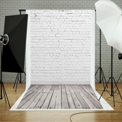 White Brick Wall Wooden Texture Floor Photography Background Cloth Vinyl for Children Baby Shower Portrait Pets Toy Photoshoot