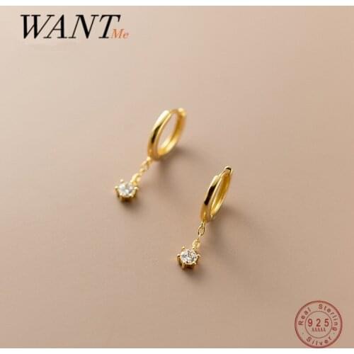 WANTME 925 Sterling Silver Minimalist Korean White Zircon Tassels Stud Earring for Women Romantic Party Wedding Piercing Jewelry
