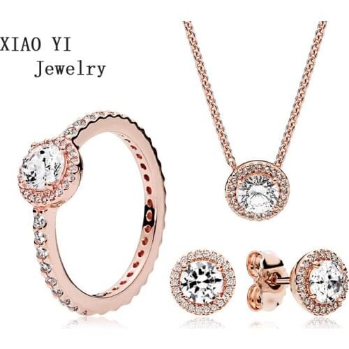 XIAOYI 2020 New Summer round zircon ring earrings necklace high quality party jewelry gentle Senior wedding Suitable female