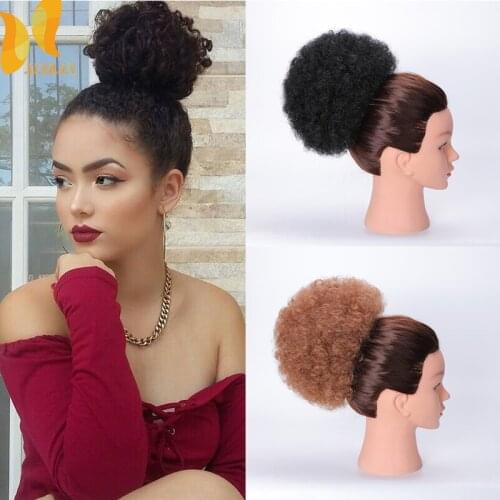XINRAN Synthetic Afro Puff Curly Chignon Hair Accessory With Clips in For Girl and Women Elastic Afro Hair Bun Hair Extension