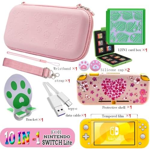 Switch lite Pink Sakura Carry Case Protective Bundle Bag Water-Proof Cute Thumb Grips Screen Protector Wrist Strap and Shoulder