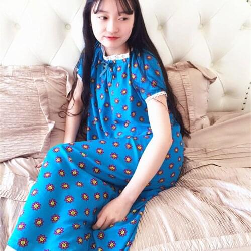 Women Cotton Nightgown Floral Sleep Dress Long Sleeve Sleep Shirt Plus Size Night Shirt Sexy Nightwear Casual Home Dress XXL Q31