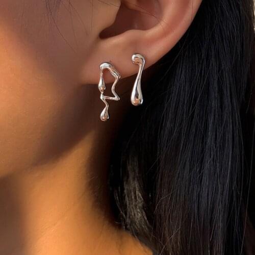 VENTFILLE 925 Sterling Silver Asymmetric Lava Earrings For Women Hip-hop Punk Ins Party Jewelry Birthday Gifts 2021 New