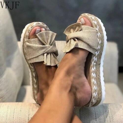 Women Sandals Platform Sandals Shoes Women Bow 2021 Summer Sandals Slipper Indoor Outdoor Flip-flops Beach Shoes Female Slippers
