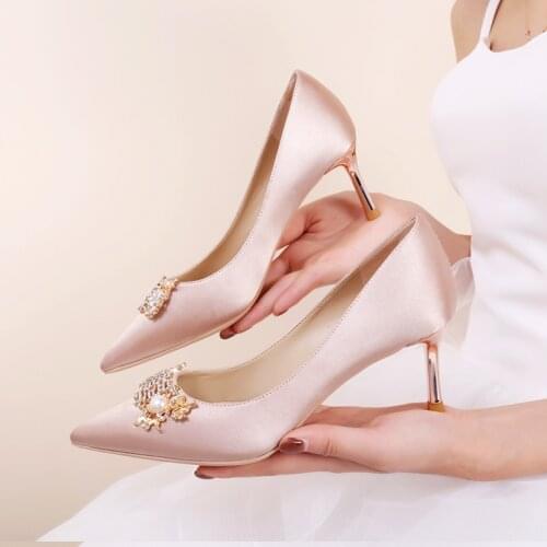 Double happiness wedding shoes womens fine heels new champagne high heels shoes water diamond wedding shoes Bridesmaid shoes