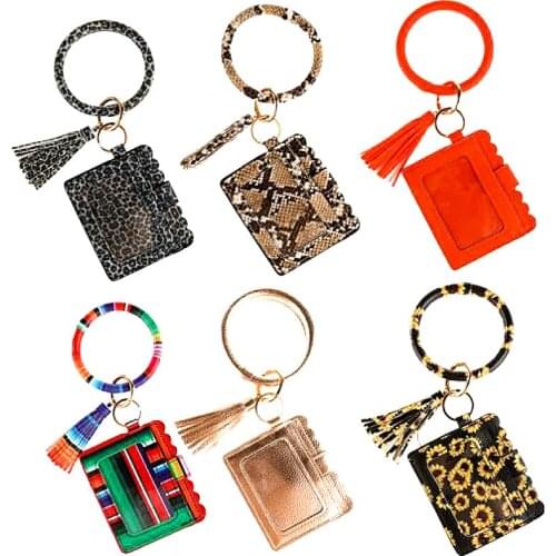 Snake Leopard Print PU Leather Tassel Pendant Wallet Card Package Bracelet Leather Keychain for 2020 New Fashion Women Jewelry