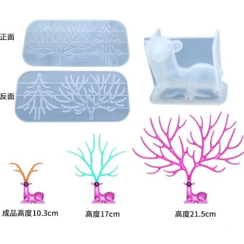1PC DIY crystal epoxy resin mold Christmas deer antler silicone mold mirror hand-set table silicone mold