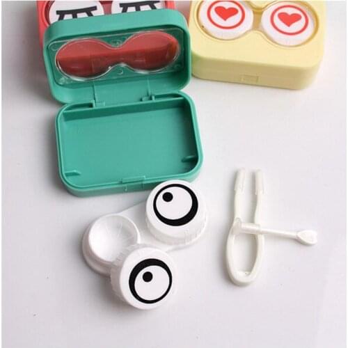 1pc Cute Cartoon Contact Lens Case Box Holder & Accessories+Solution Bottle+Tweezers+Stick Connection+Lensholder+Mirror