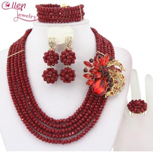 2017 Nigerian wedding african beads jewelry sets for brides Crystal Necklace cheap rose gold fashion jewelry sets N0048