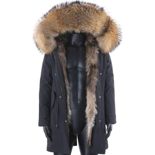 2020 Mens Real raccoon fur Jacket Plus Size Men Real Fur Parka with Removable Raccoon Fur Liner Hood Winter Long Warm Coat
