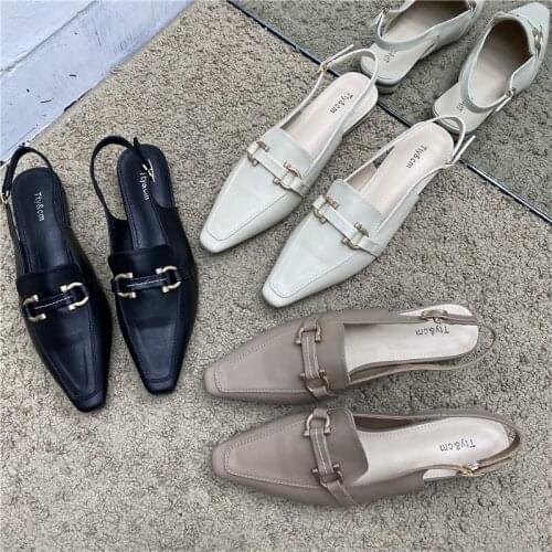 2021 New Spring Slingback Sandals Slip On Low Heel Women Half Wrap Pointy Toe Designer Pumps Shoes Elegant Buckle Strap Sandsals