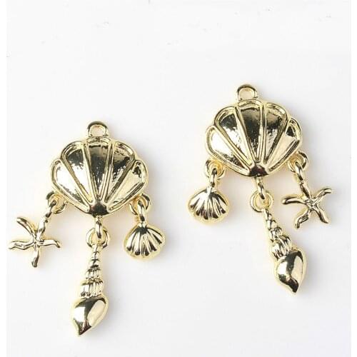 4pcs/lot New Shell Shape Gold Alloy Pendant Buttons Left Right Symmetrical Bridal Hair Earrings Necklaces Jewelry Accessories