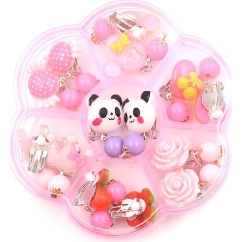 7Pairs Lovely Panada Flower Earrings Clip-On No Pierced Design For Kids Girls