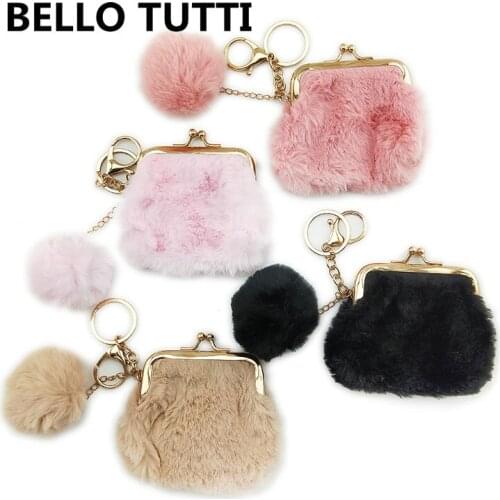 BELLO TUTTI Original New Plush Small Wallets Women Fashion Mini Coin Purse Money Clip Girl Metal Hasp HandBag Change Clutch Bags