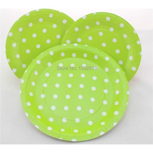 Free Shipping 48pcs Lime Green Polka Dot Paper Party Plates Party Cake Plates