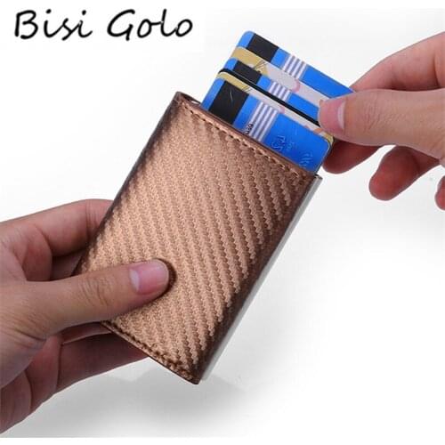 BISI GORO 2020 RFID Magnetic Card Holder Carbon Fiber Leather Clutch Pop-up Wallet Aluminum Box Slim Thin Smart New Card Case