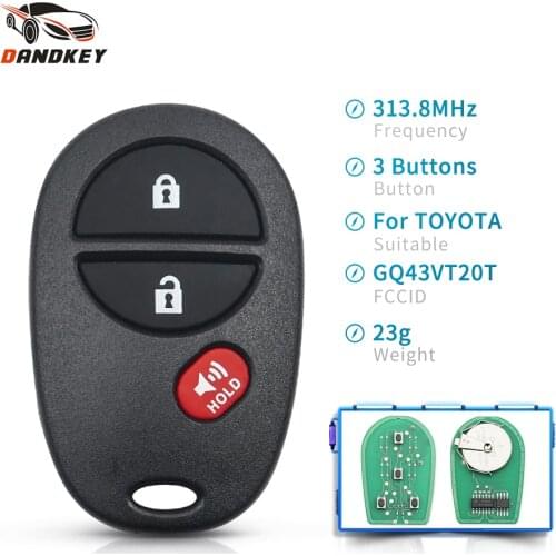 Dandkey Replacement 3 Buttons GQ43VT20T Remote Car Key Fob 315Mhz For Toyota Tacoma Tundra Highlander Sequoia Sienna 2008-2012