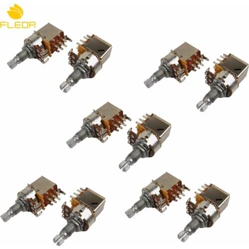 FLEOR 10pcs Push Pull Potentiometer Long Shaft Guitar Pots A500K/B500K/A250K/B250K Choose for Guitar Accessories